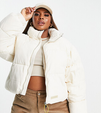 Sixth June Plus oversized cropped puffer jacket in off white - ShopStyle