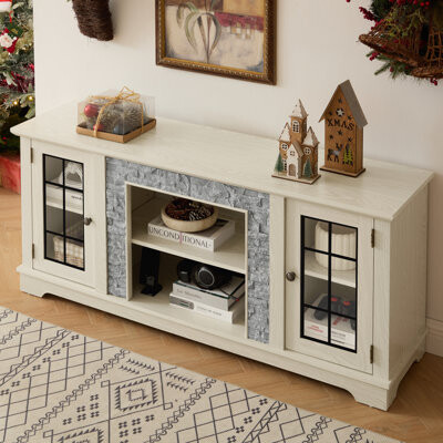 Ophelia & Co. Modern TV Stand with 2-Door Storage Faux Stone Media Console Cabinet Grey Large Entertainment Center for Living Room