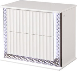 Orren Ellis White Finish 2 - Drawer Nightstand With Diamond Side Accents And Led Lighting, Solid Manufactured Wood, 24.35 Height, Ideal For Bedroom Modern Bedside