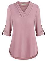 Thumbnail for your product : Moyabo Blouses for Women V Neck Cuffed Sleeve Tops for Women to Wear with Leggings Curved Hemline