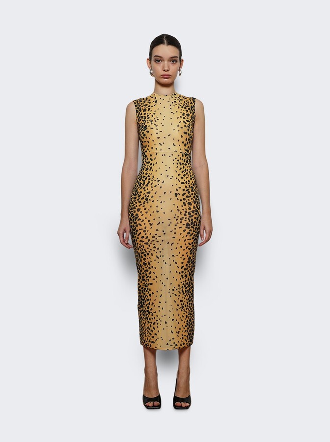Alex Perry Sleeveless Dress In Stretch Mesh Cheetah