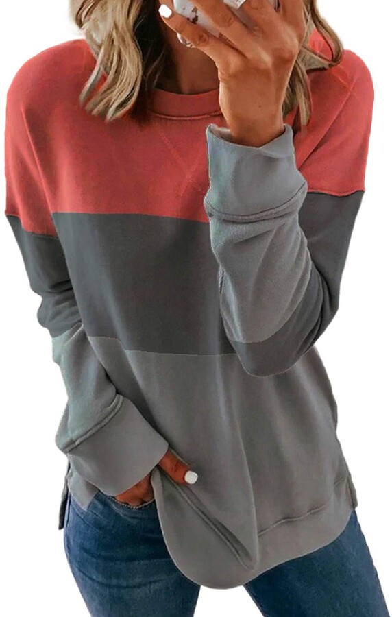 GOSOPIN Womens Triple Color Block Srtipes Hoodies Casual Pullover Drawstring Sweatshirt S-2XL 