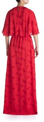 Emilio Pucci Cape Back Feather Embroidered Gown