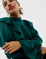 Thumbnail for your product : ASOS Design DESIGN waisted long sleeve blouse with ruffle detail