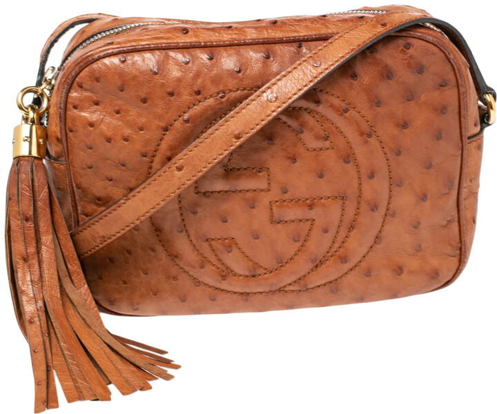 GUCCI brown Ostrich leather LARGE Shoulder Bag