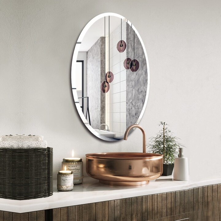 売れ筋ランキングも OVALCREST Oval Wooden Beveled Wall Mirror for Home Decor,  Bathroom, Vanit