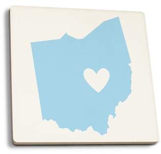 Ohio - State Outline & Heart - Lantern Press Artwork (Set of 4 Ceramic Coasters - Cork-backed, Absorbent)
