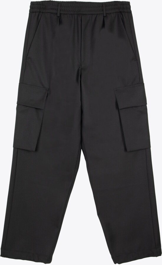 lownn 100% Wool Black tailored wool wide cargo pants - Cargo pants ...