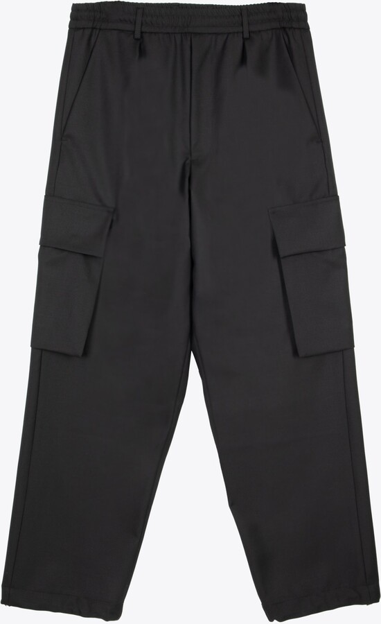 lownn 100 Wool Black tailored wool wide cargo pants Cargo pants