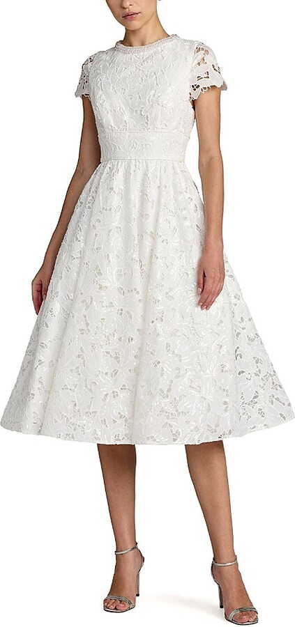 Mac Duggal Lace Embellished Cap Sleeves A Line Midi Dress