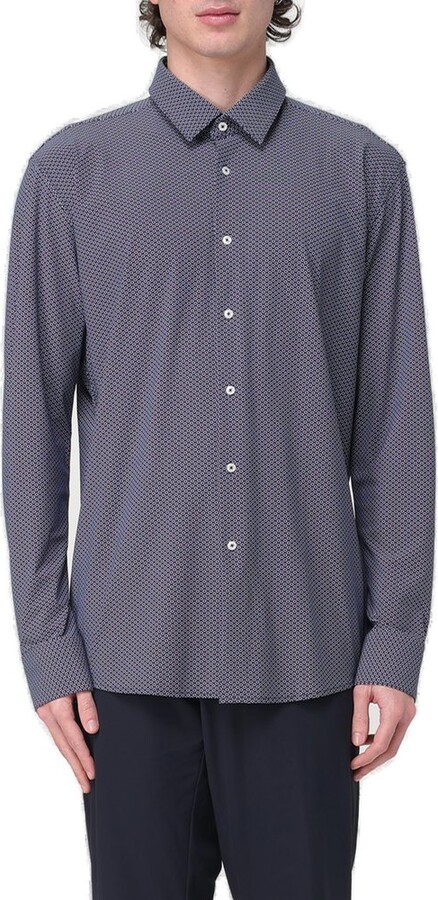 HUGO BOSS Geometric-Print Performance-Stretch Jersey Slim-Fit Shirt