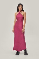 Thumbnail for your product : Nasty Gal Womens Knot Halter Neck Satin Midi Dress - Pink - 6