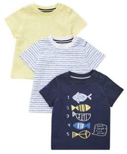 F&F 3 Pack Of Counting Fish And Patterned T-Shirts 0-1 months