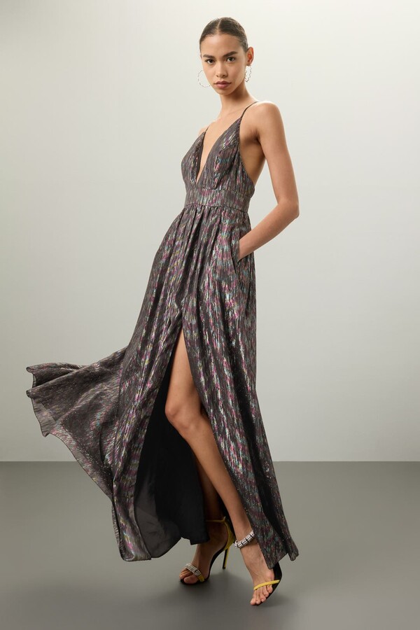 Aidan AIDAN MATTOX Metallic Organza Gown Black-multicolored-print