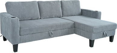 Ebern Designs Reversible Sectional Sofa With Storage Chaise Arm With Cup HolderStorage And USB Ports  Modern Corduroy Fabric Sleeper Sofa L-Shaped Couch For Livi