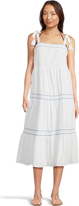 Tommy Bahama Cotton Clip Sq Neck Tiered Midi Women's Swimwear White : SM (US 6-8)