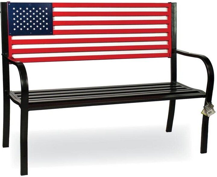 BACKYARD EXPRESSIONS PATIO · HOME · GARDEN 55 in. 2-Person to 3-Person Metal American Flag Outdoor Bench