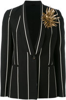 Brunello Cucinelli - blazer rayé à applique sur la poitrine - women - Soie/coton/Cuir/Cupro - 42
