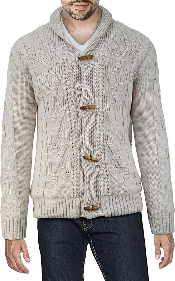 mens cable knit shawl collar cardigan