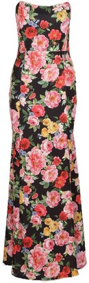 boohoo Floral Print Shaped Bandeau Thigh Split Maxi Dress