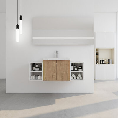 Bathroom Vanity With Sink And Two Small Storage Shelves, 24" And 12" Combination Cabinet