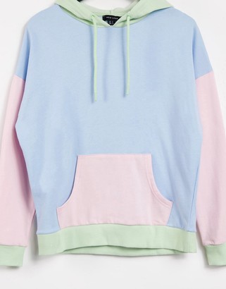 New Look color block hoodie in multi pastel - ShopStyle