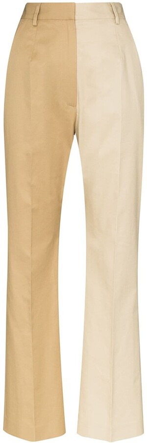 beige flared trousers