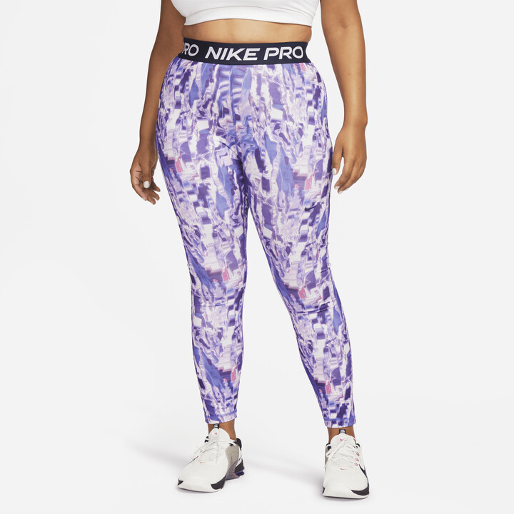 Nike Women's Pro Mid-Rise Allover Print Training Leggings (Plus Size) in  Blue - ShopStyle