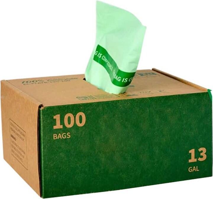 Justincity 13 Gal. Compostable Trash Bags Biodegradable Heavy Duty 100-Count 2-Rolls Certified for Home Office Use