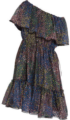 Chloé Firework Off-the-shoulder Printed Cotton-blend Mini Dress - Blue