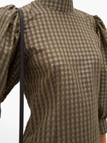 Thumbnail for your product : Ganni Puff-sleeve Gingham Seersucker Mini Dress - Khaki