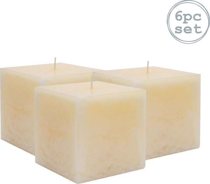 Nicola Spring Square Vanilla Pillar Candles 120 Hours Cream Pack of 6