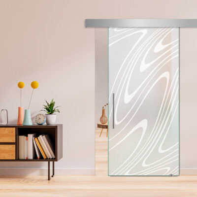Glass-Door.us Frameless Glass Sliding Barn Door with Sandblasted Modern Design + Hardware Kit (Full-Private)