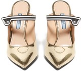 Thumbnail for your product : Prada Logo-strap Leather Mary-jane Mules - Womens - Gold