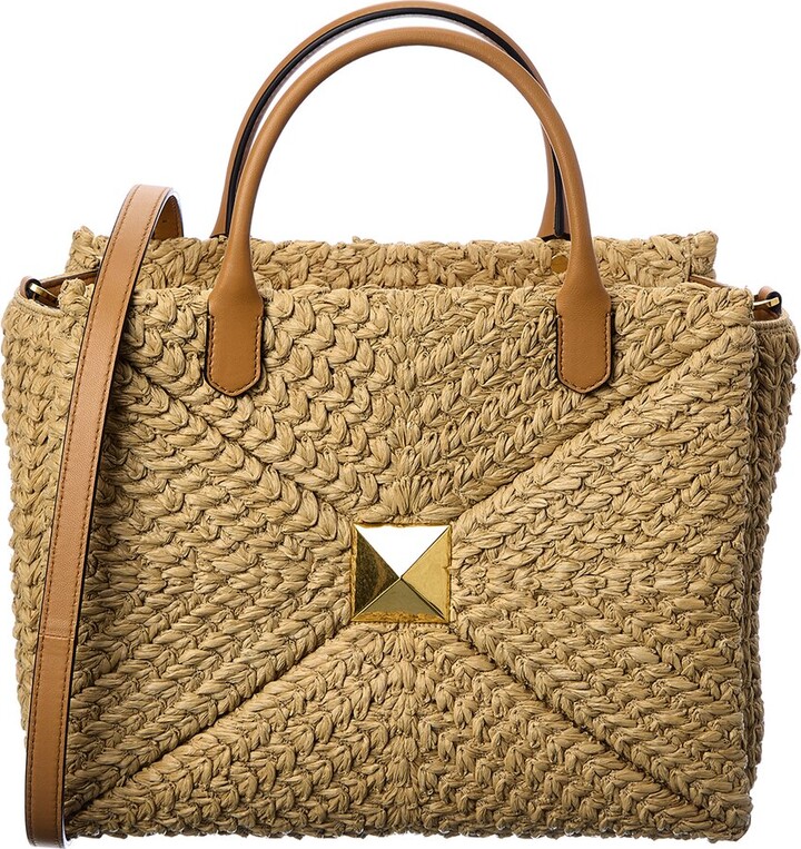 Valentino One Stud Medium Straw & Leather Tote ShopStyle