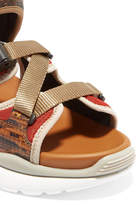 Thumbnail for your product : Chloé Sonnie Canvas, Mesh And Snake-effect Leather Sandals - Tan