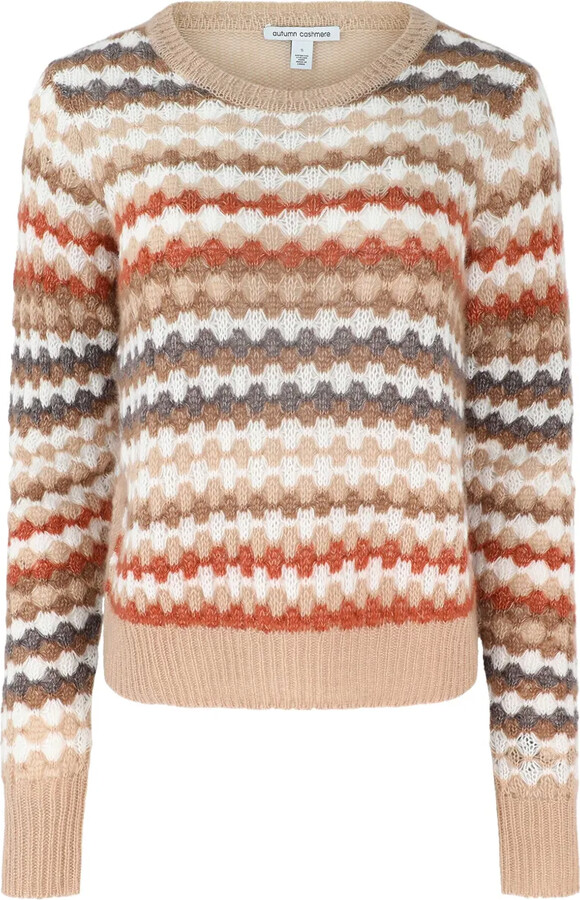 Autumn Cashmere Striped Crew-Neck Sweater