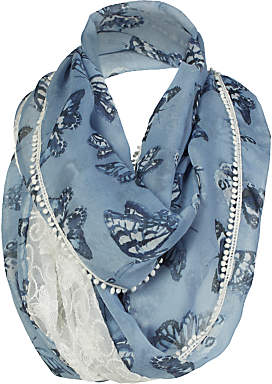 Fat Face Painterly Butterfly Lace Snood, Slate Blue