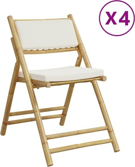 VidaXL vidaXLFoldingBistroChairswithCushionsArmchairOutdoorFurnitureBamboo-CreamWhiteSetof4