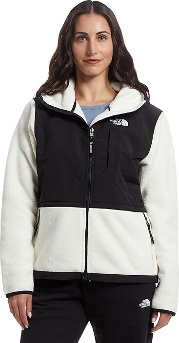 The North Face Retro Denali Hoodie Women's Coat White Dune/TNF Black : SM, Polyester