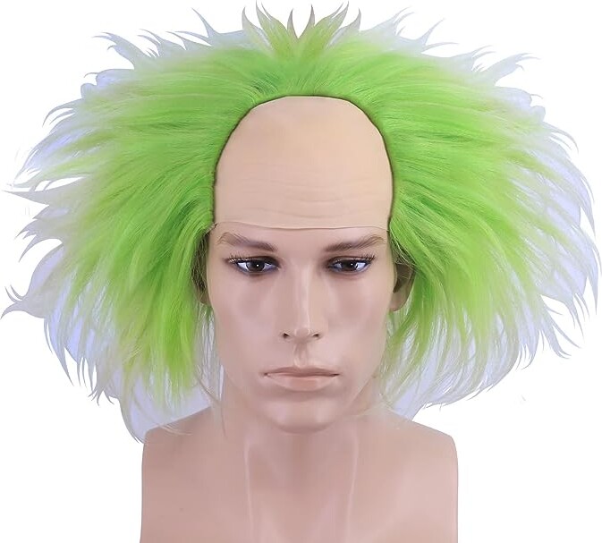 Hulaidywig Green Mixed Beige Mens Short Bald Wig Halloween Cosplay Costume Heat Resistant Synthetic Wigs with Wig Cap(14'' for Adult)