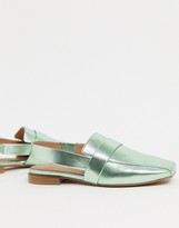 Thumbnail for your product : ASOS DESIGN Might slingback flat shoes in green metallic.