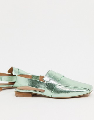ASOS DESIGN Might slingback flat shoes in green metallic.