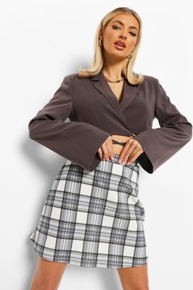 boohoo Check Jersey A-line Mini Skirt
