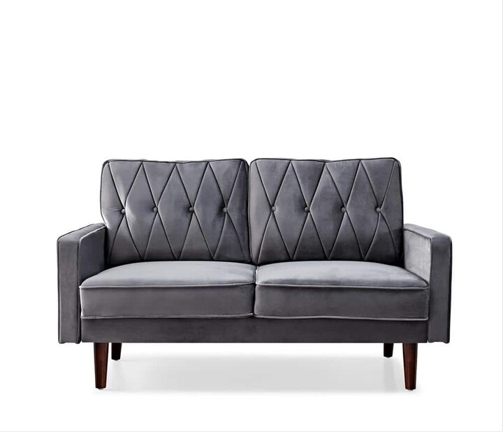 Us Pride Furniture Feemster 57.5 in. Wide Velvet Tufted Cushion Back 2-Seater Loveseat, Grey