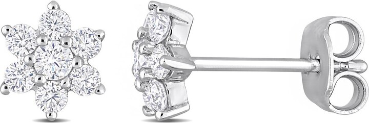 DELMAR Sterling Silver Created Moissanite Flower Stud Earrings