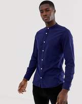 Thumbnail for your product : Jack and Jones Essentials slim fit linen mix grandad collar shirt in blue-Navy