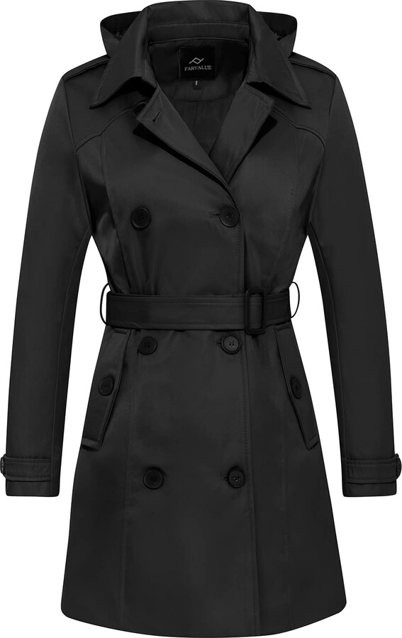 FARVALUE Women's Waterproof Trench Coat Double Breasted Windbreaker