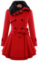 Thumbnail for your product : CouieCuies Women's Fashion Faux Fur Lapel Double-Breasted Thick Wool Trench Coat Jacket