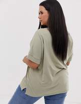 Thumbnail for your product : ASOS DESIGN Curve oversized boyfriend t-shirt with roll sleeve in khaki